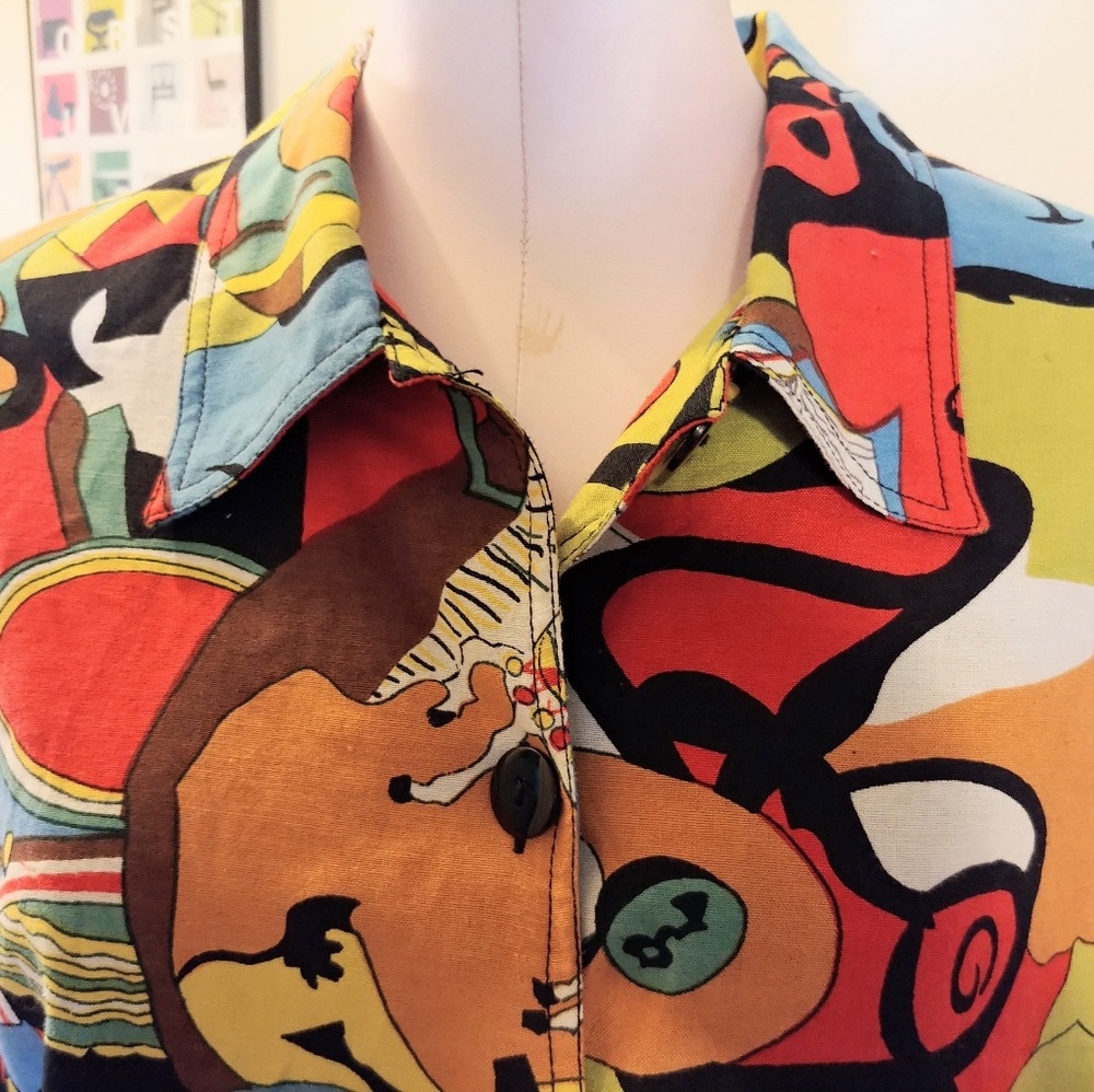 Multi-Colored Pop Art Light Jacket Button Down - image 6